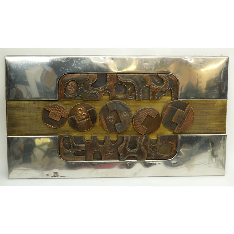 Mid Century Modern Copper and Metal Abstract Wall Hanging Art Mounted on Wood Board