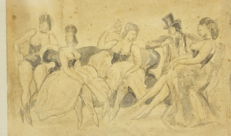 19/20th Century Pencil Drawing On Paper "Ladies Of The Brothel"