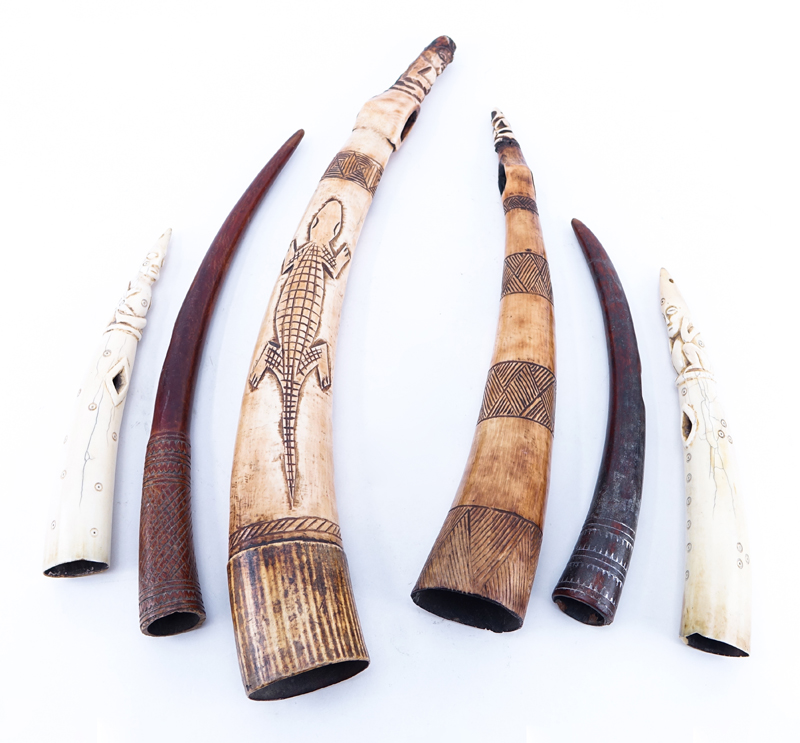 Collection of Six (6) Carved African Bone Tusks