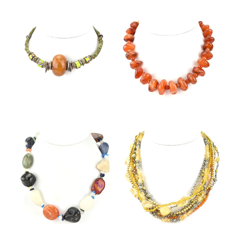 Four (4) Vintage Hardstone Beaded Necklaces