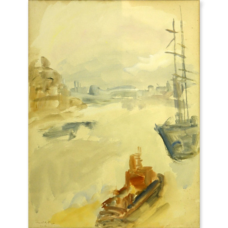 Mane Katz, American/Russian (1894 - 1962) Watercolor on paper "London" Signed, titled and dated '25 lower left