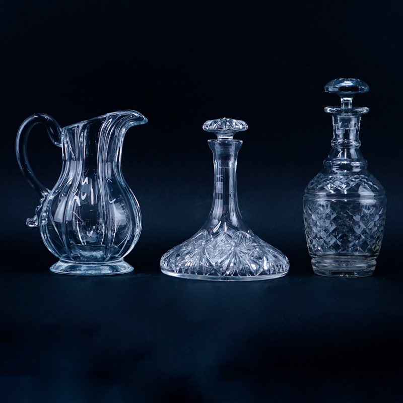 Two (2) Vintage Glass Decanters, One (1) Metropolitan Museum of Art Reproduction Glass Pitcher
