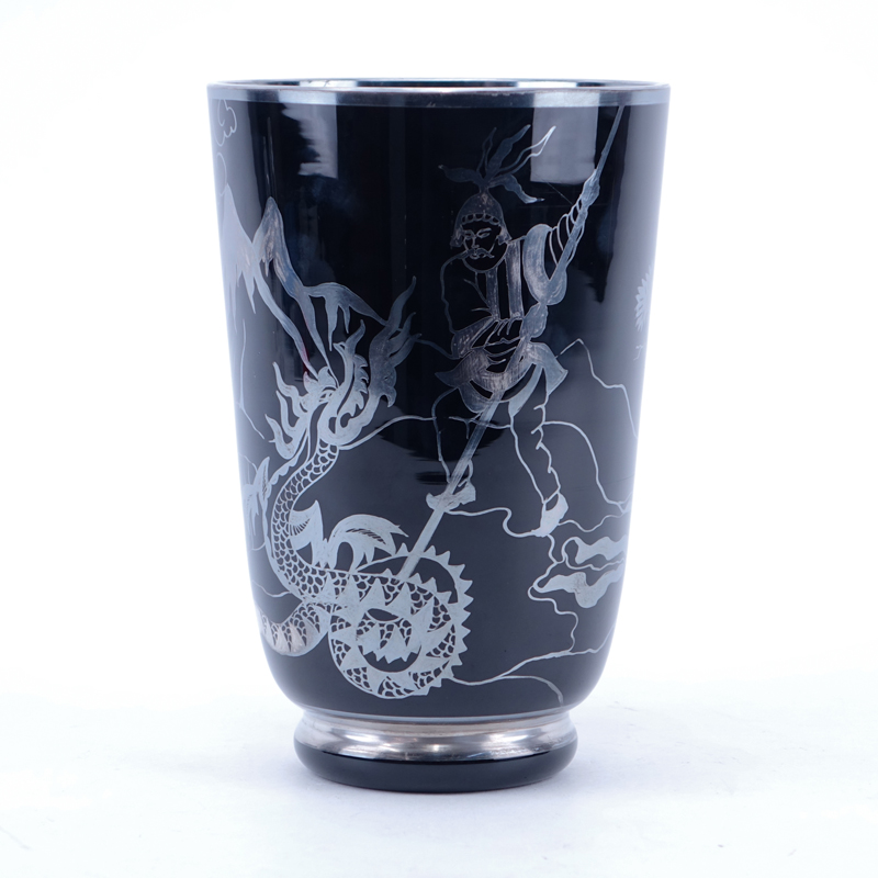 Vintage Décor Main Silver Overlay Amethyst Glass Vase