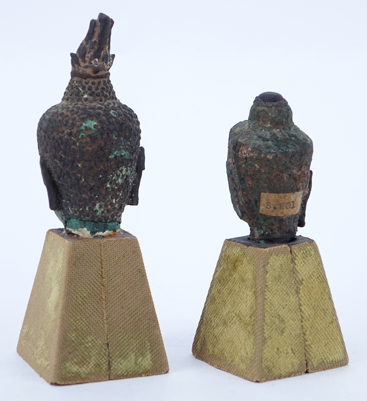 Two (2) Early Chinese Bronze Busts On Plinth Bases
