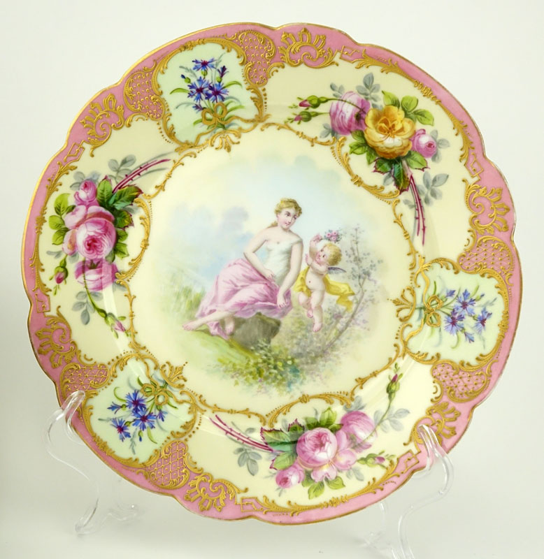 Set of Twelve (12) 19th Century Sevres Gilt Hand painted Porcelain Cabinet Plates