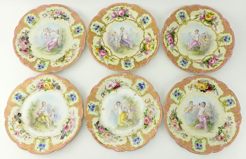 Set of Twelve (12) 19th Century Sevres Gilt Hand painted Porcelain Cabinet Plates