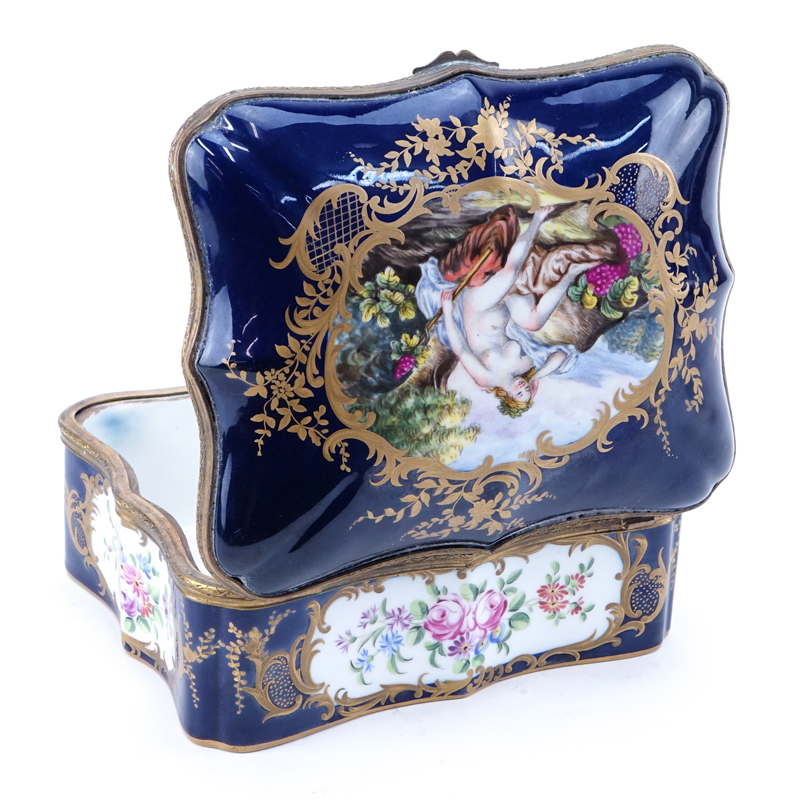 19th Century Sevres Cobalt Blue Porcelain and Gilt Bronze Box.