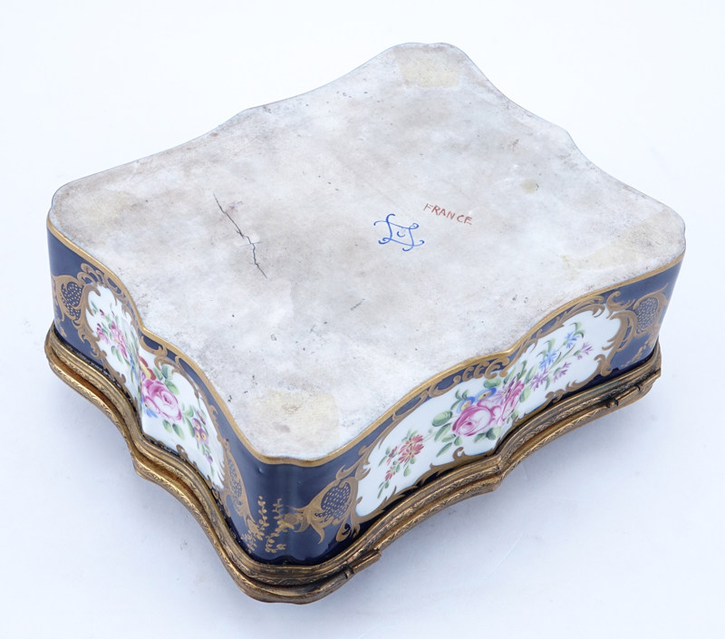 19th Century Sevres Cobalt Blue Porcelain and Gilt Bronze Box.