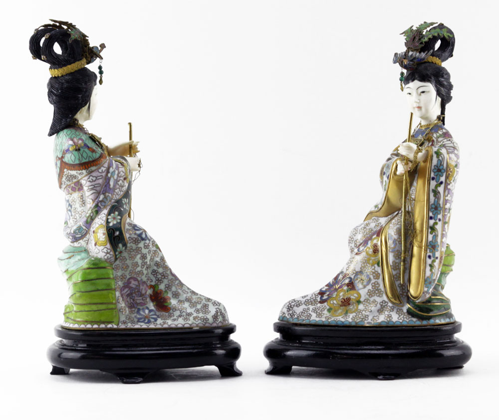 Pair of 20th Century Japanese Cloisonné Geisha Figurines