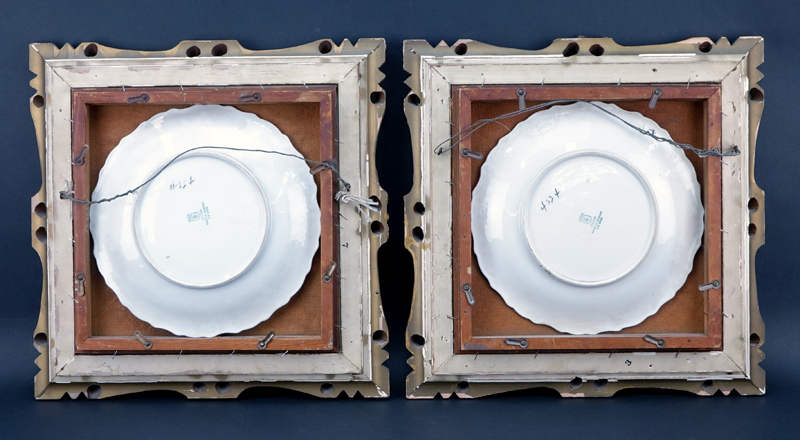 Pair Vintage Framed Cico China Decorative Porcelain Plates