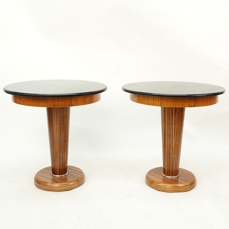 Pair of Mid Century Modern Art Deco Style Granite Top Pedestal Tables
