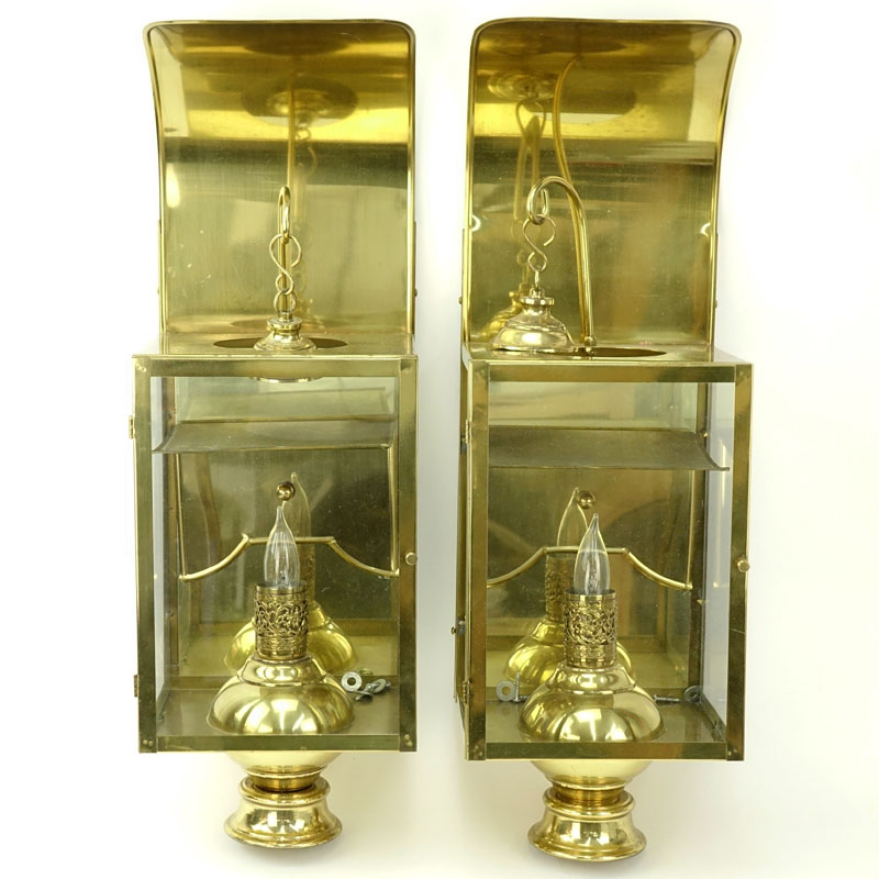 Pair of Modern Brass and Glass Wall Light Fixtures.