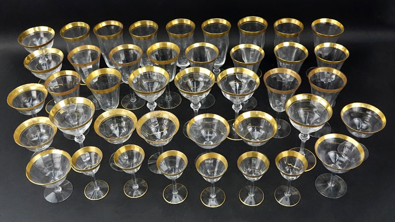 Lot of Forty One (41) Gold Trimmed Crystal Stemware.