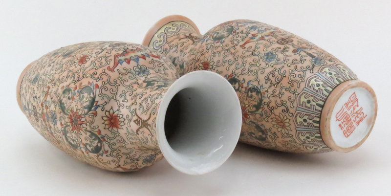 Pair Later 20th Century Chinese Porcelain Enameled Vase.