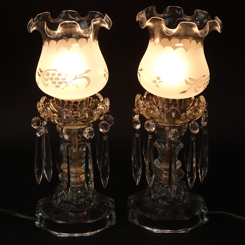Pair Vintage Luster Style Glass Lamps