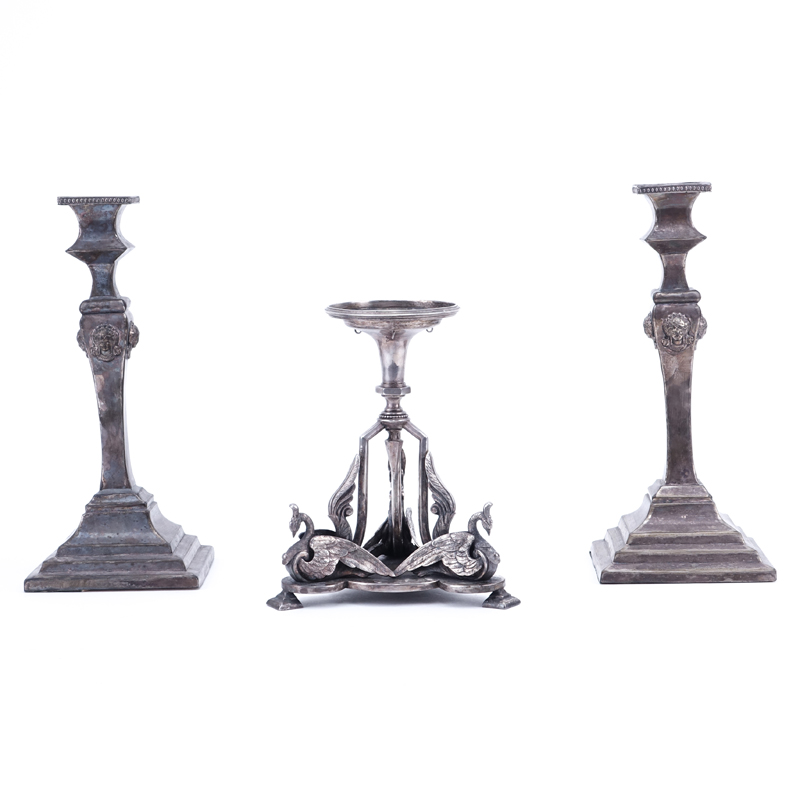 Collection of Three (3) Art Nouveau Silver Plate Candlesticks