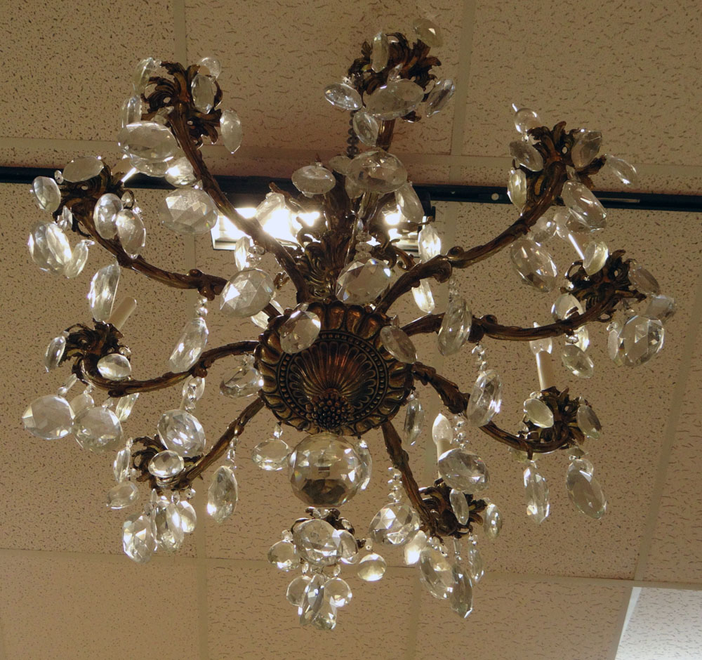20th Century Cast Metal and Crystal Chandelier