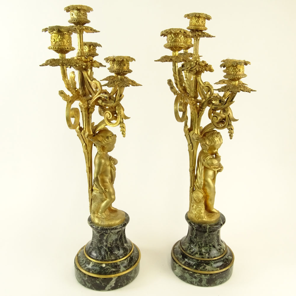 Early 20th Century Gilt Bronze and Serpentine Marble Five Light Candelabra