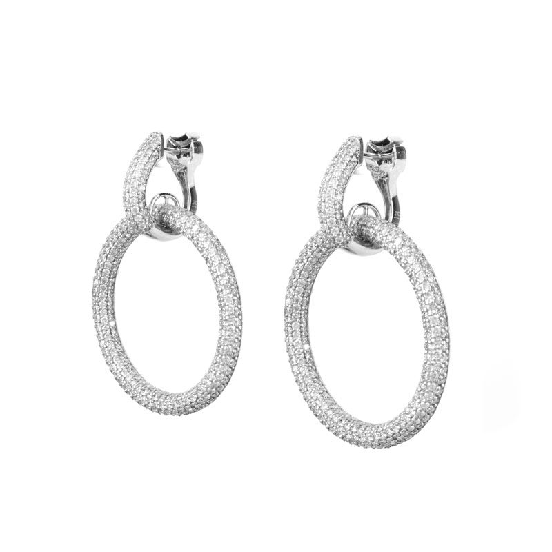 Contemporary Approx. 7.0 Carat Micro Pave Set Round Brilliant Cut Diamond and 14 Karat White Gold Hoop Earrings