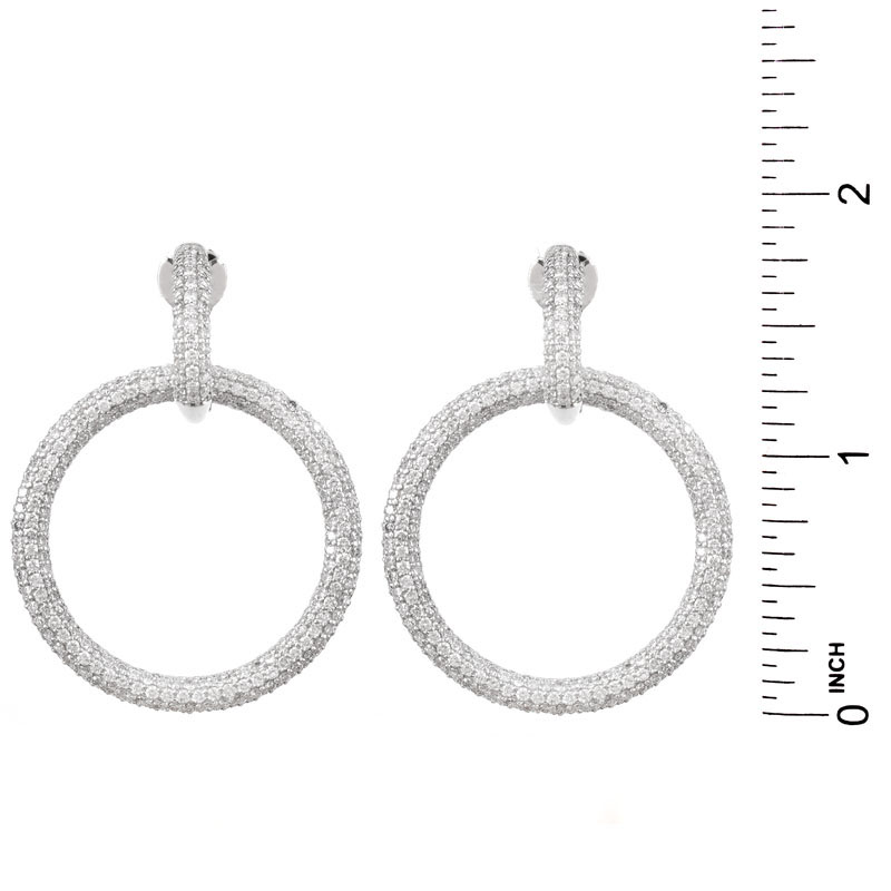Contemporary Approx. 7.0 Carat Micro Pave Set Round Brilliant Cut Diamond and 14 Karat White Gold Hoop Earrings
