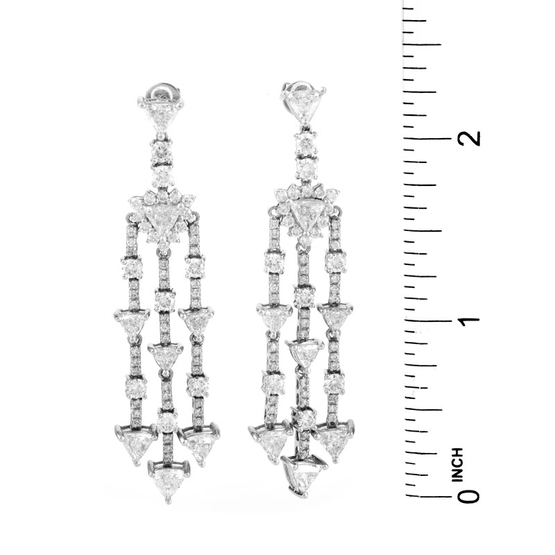 Approx. 6.25 Carat TW Trillion and Round Brilliant Cut Diamond and Platinum Chandelier Earrings