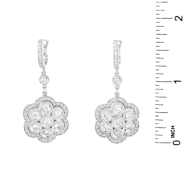 Contemporary Approx. 2.65 Carat Round Brilliant Cut Diamond and 14 Karat White Gold Pendant Earrings
