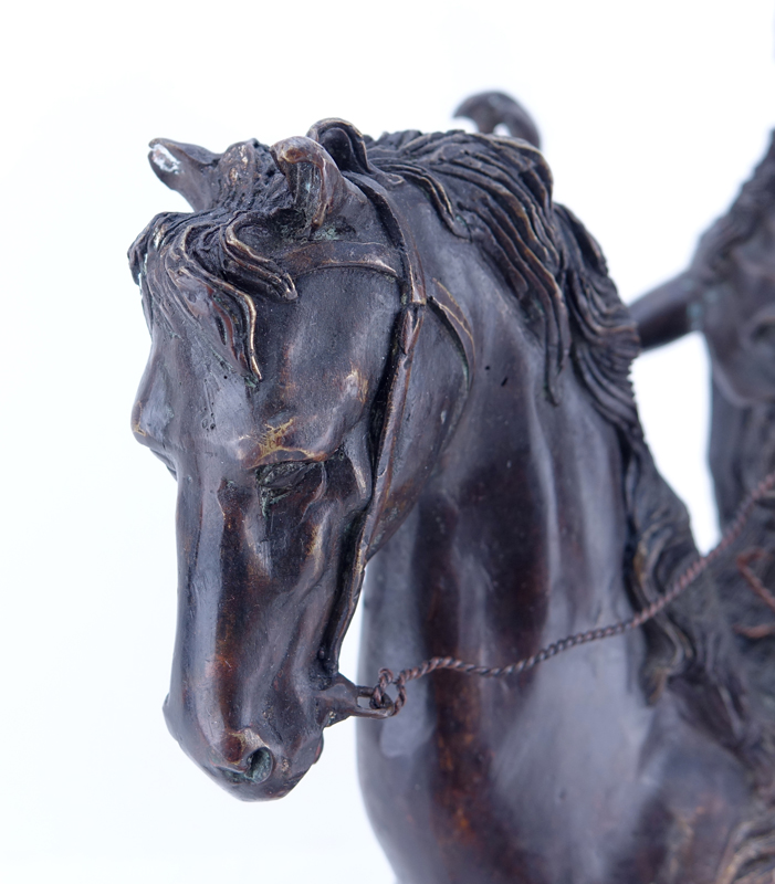 A Bronze Sculpture, Female on Horseback with Sword, Mounted on Marble Base
