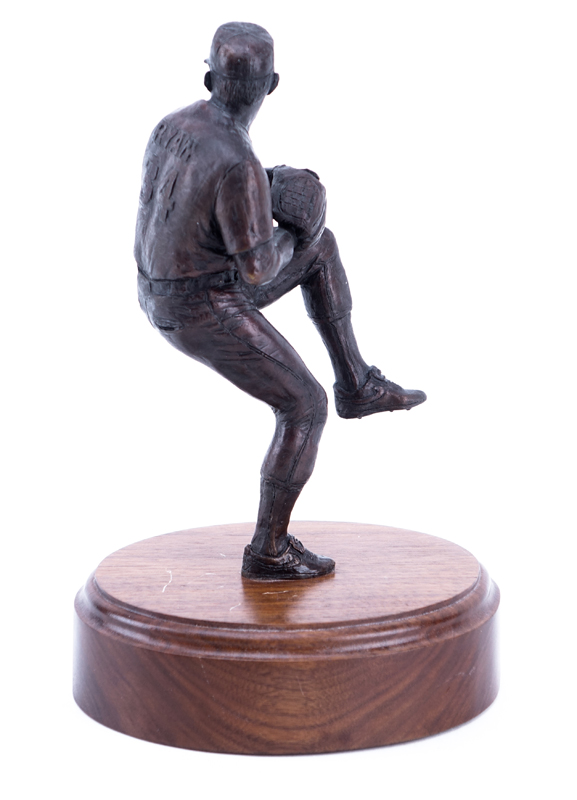 A Bronze Sculpture of Nolan Ryan Mounted on Wooden Base by Southland Art Castings