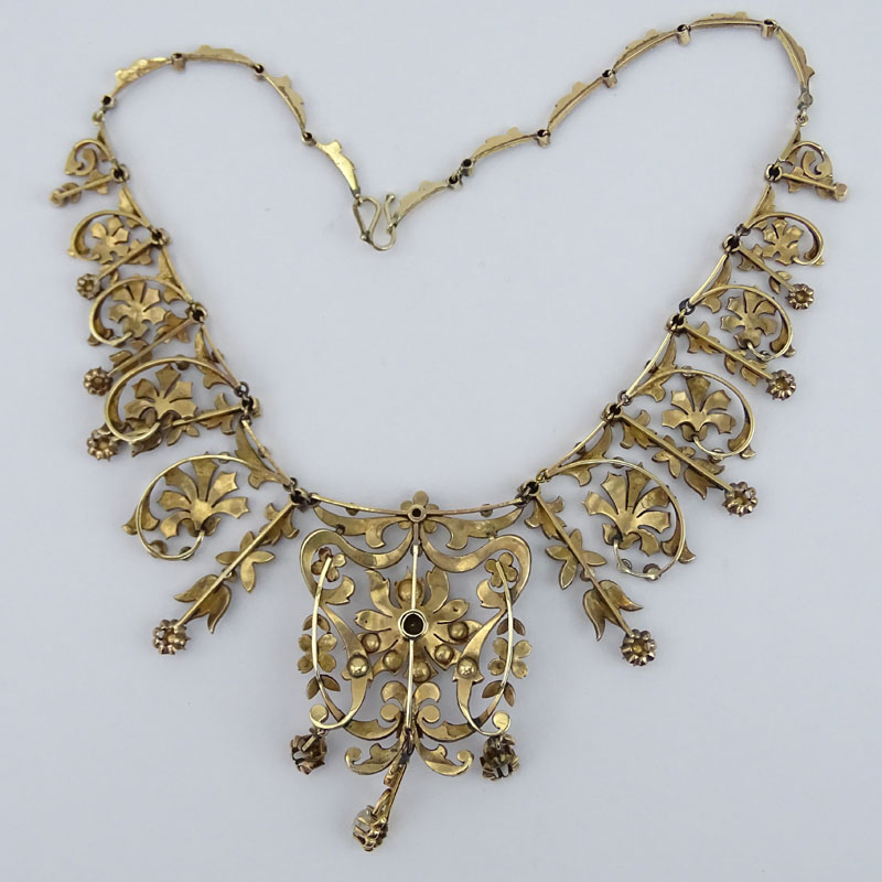Museum Quality Large 19th Century Turkey Late Ottoman Rose Cut and Old Mine Cut Diamond, Ruby and Yellow Gold Necklace