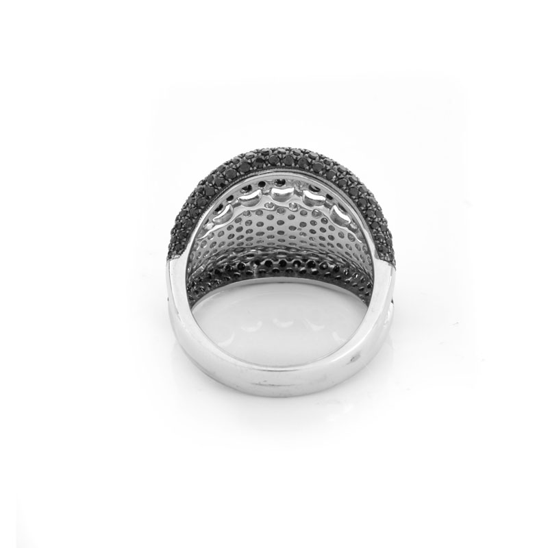 Contemporary Approx. 3.15 Carat Pave Set Black Diamond, .53 Carat Pave Set White Diamond and 18 Karat White Gold Ring