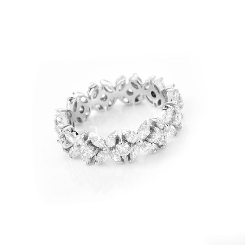 Approx. 2.80 Carat TW Marquise and Round Brilliant Cut Diamond and 18 Karat White Gold Eternity Band