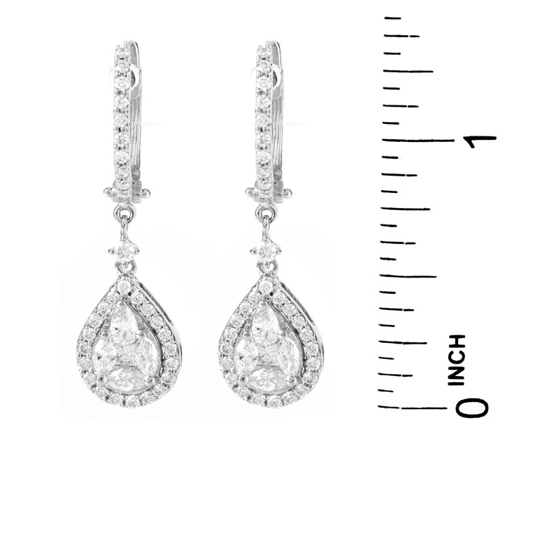 Contemporary Approx. 1.65 Carat Round Brilliant Cut Diamond and 14 Karat White Gold Pendant Earrings