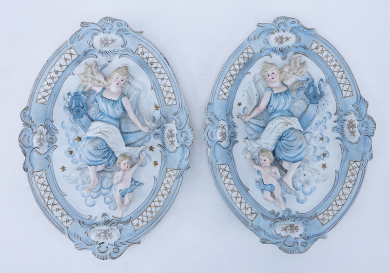 Three (3) Bisque Figural Wall Plaques