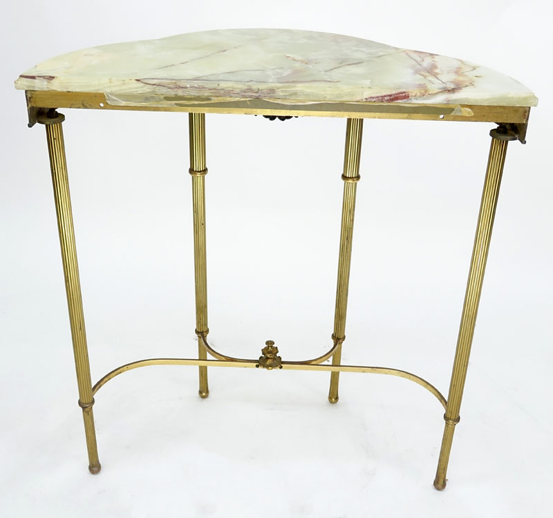 Neoclassical Style Gilt Metal Half Moon Console Table with Onyx Top