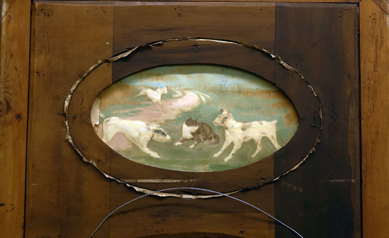 Large Louis XVI Style Gilt Carved Trumeau Mirror with Oil on Canvas Depicting Animals