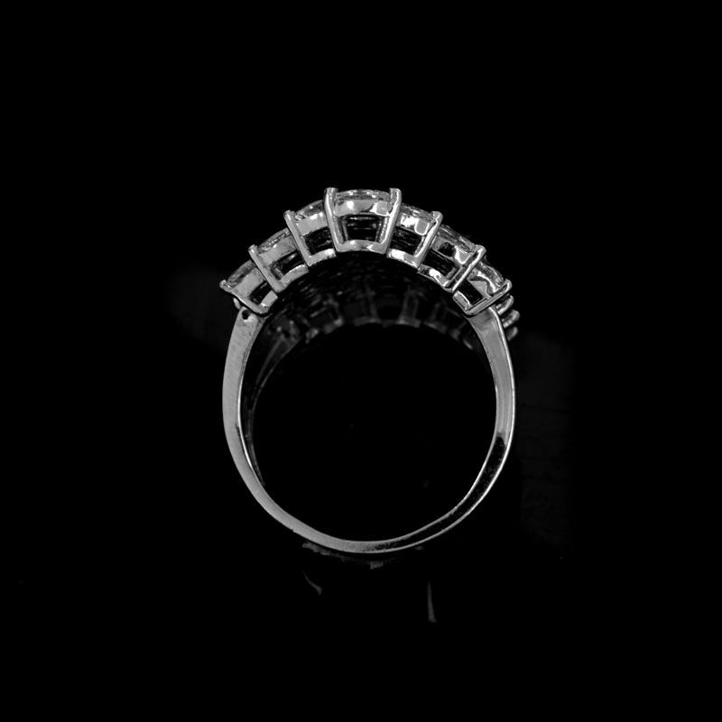 Contemporary Approx. 4.10 Carat TW Marquise and Round Brilliant Cut Diamond and 18 Karat White Gold Ring
