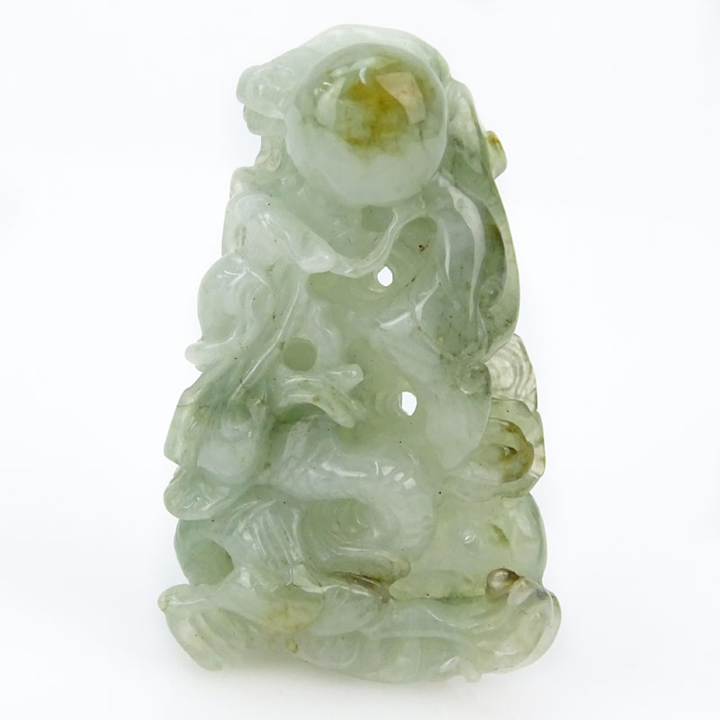 Chinese Open Work Carved Celadon Jade Pendant