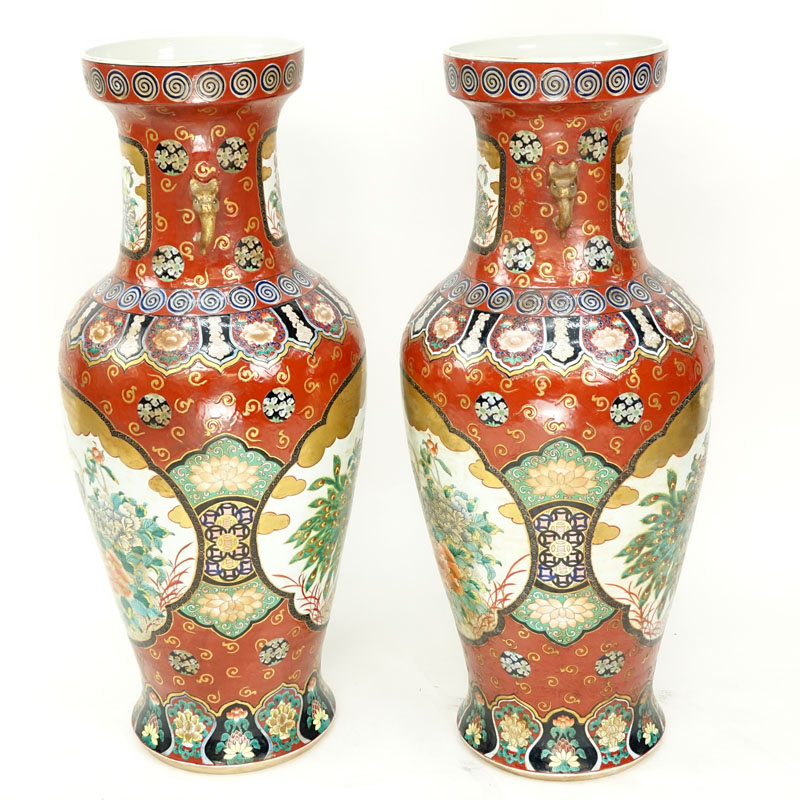 Pair of Palace Size 20th Century Chinese Enamel Painted Porcelain Urns