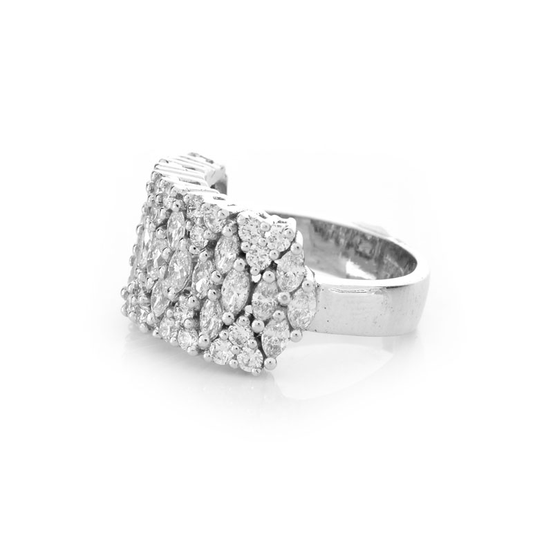 Approx. 2.35 Carat TW Marquise and Round Brilliant Cut Diamond and 18 Karat White Gold Ring