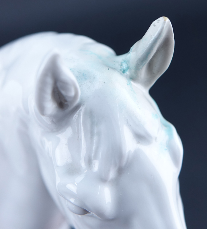 Meissen Blanc de Chine Model of a Horse Mounted on Wooden Base