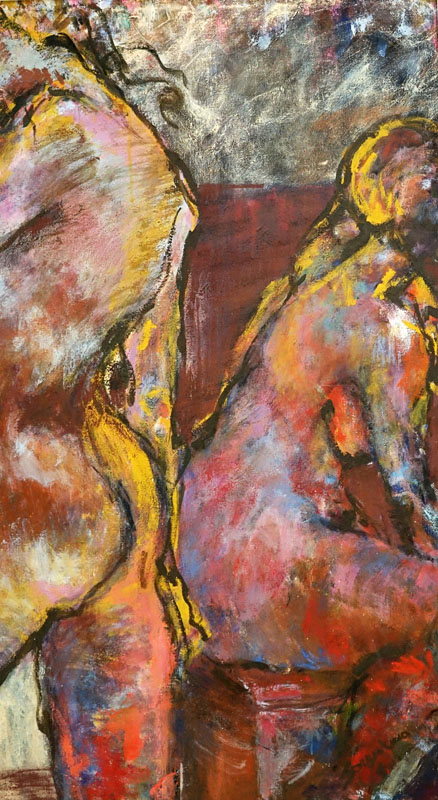 Large Oil on Canvas "Abstract Nudes" Signed Sorrentino Lower Right
