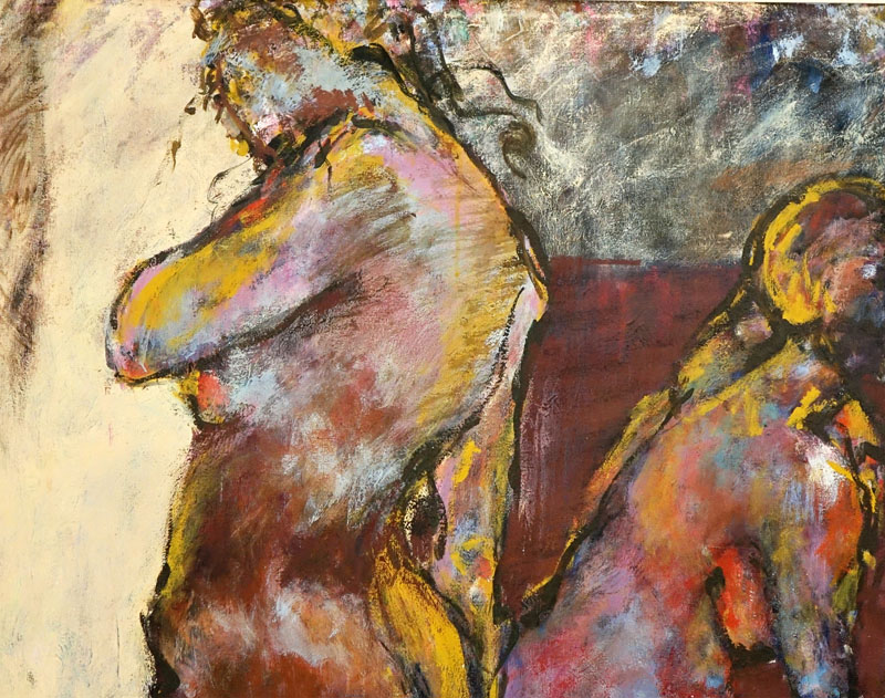 Large Oil on Canvas "Abstract Nudes" Signed Sorrentino Lower Right