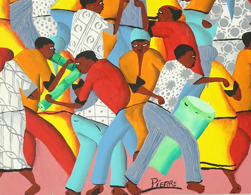 20th Century Haitian Oil on Canvas "Festival" Signed Pierre Lower Right