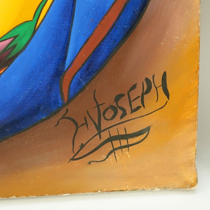 20th Century Haitian Oil on Canvas "Oval Merchants" Signed Joseph Lower Right