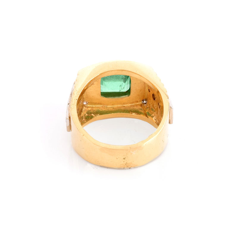Man's Vintage Approx. 3.50 Carat Emerald, Diamond and 18 Karat Yellow Gold Ring