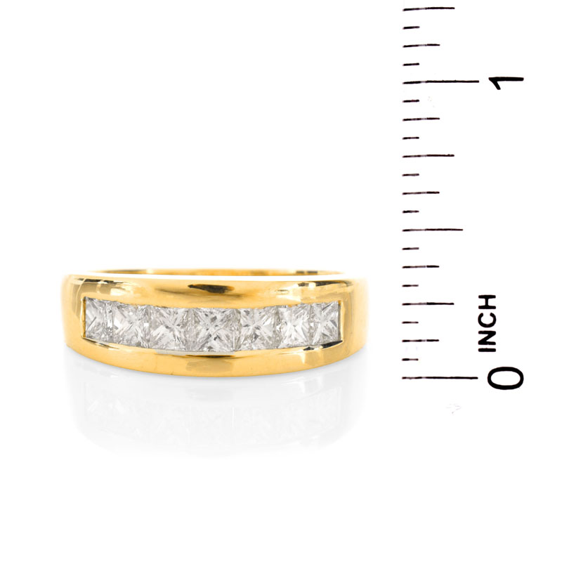 Man's Vintage Approx. 1.95 Carat Square Cut Diamond and 14 Karat Yellow Gold Ring