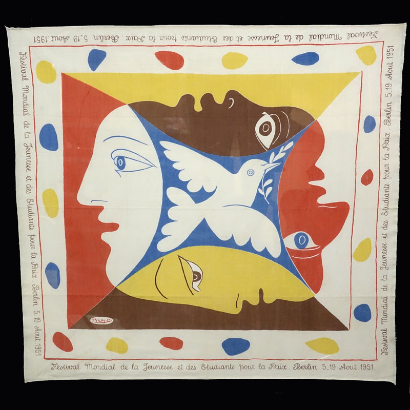 Pablo Picasso, Spanish (1881-1973) "Commemorative Foulard Festival Mondial de la Jeunesse et des Estudiants Pour La Paix, Berlin 1951" Scarf