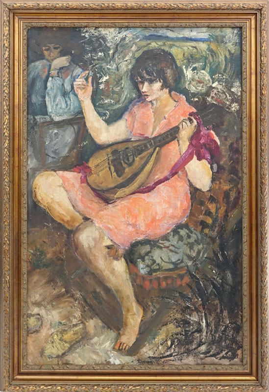 Marcel Dyf, French (1899-1985) Oil on Canvas, Woman Playing Mandolin