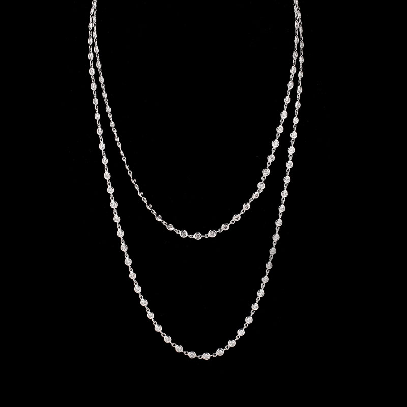Tiffany & Co style Approx. 4.50 Carat Round Brilliant Cut Diamond and 18 Karat White Gold 32" Long Necklace