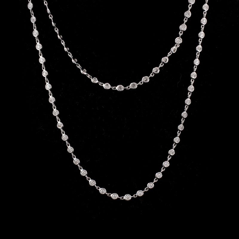 Tiffany & Co style Approx. 4.50 Carat Round Brilliant Cut Diamond and 18 Karat White Gold 32" Long Necklace